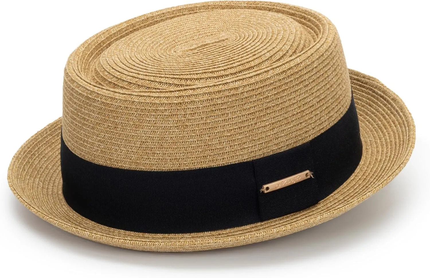 Women's 1920s Pork-Pie-Sun-Hat - Summer Straw Fedora Beach Sun Hat Boater Derby Cap with Band(M/L)