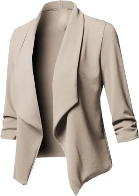 Women's 3/4 Sleeve Blazer Open Front Office Blazer Jacket Business Casual Lapel Suit Jacket Work Jacket Cardigan Suit