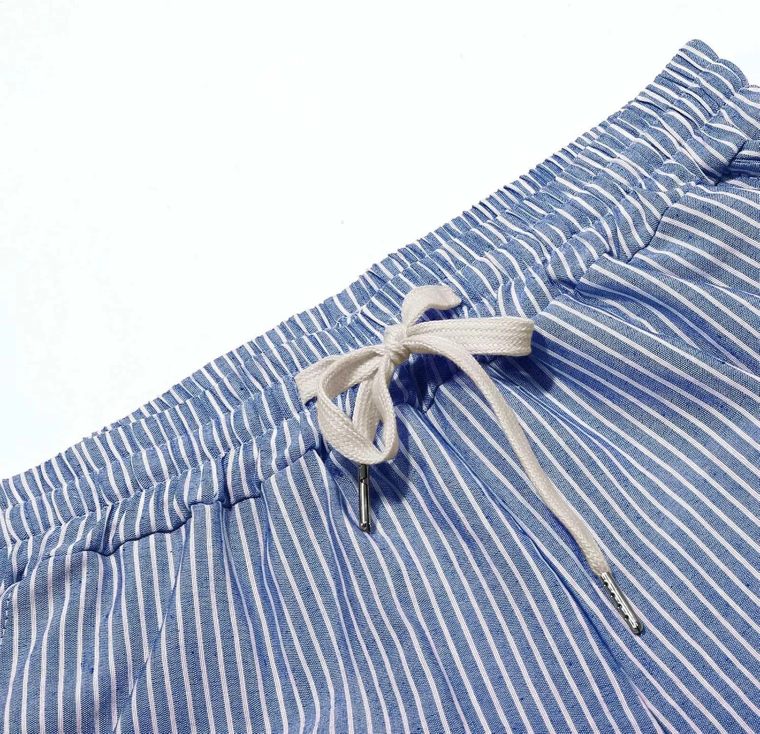 Women's Casual Lantern Harem Loose Elastic Waist Capris Pants Summer Buttons Stripe Print Slacks Trousers with Pocket