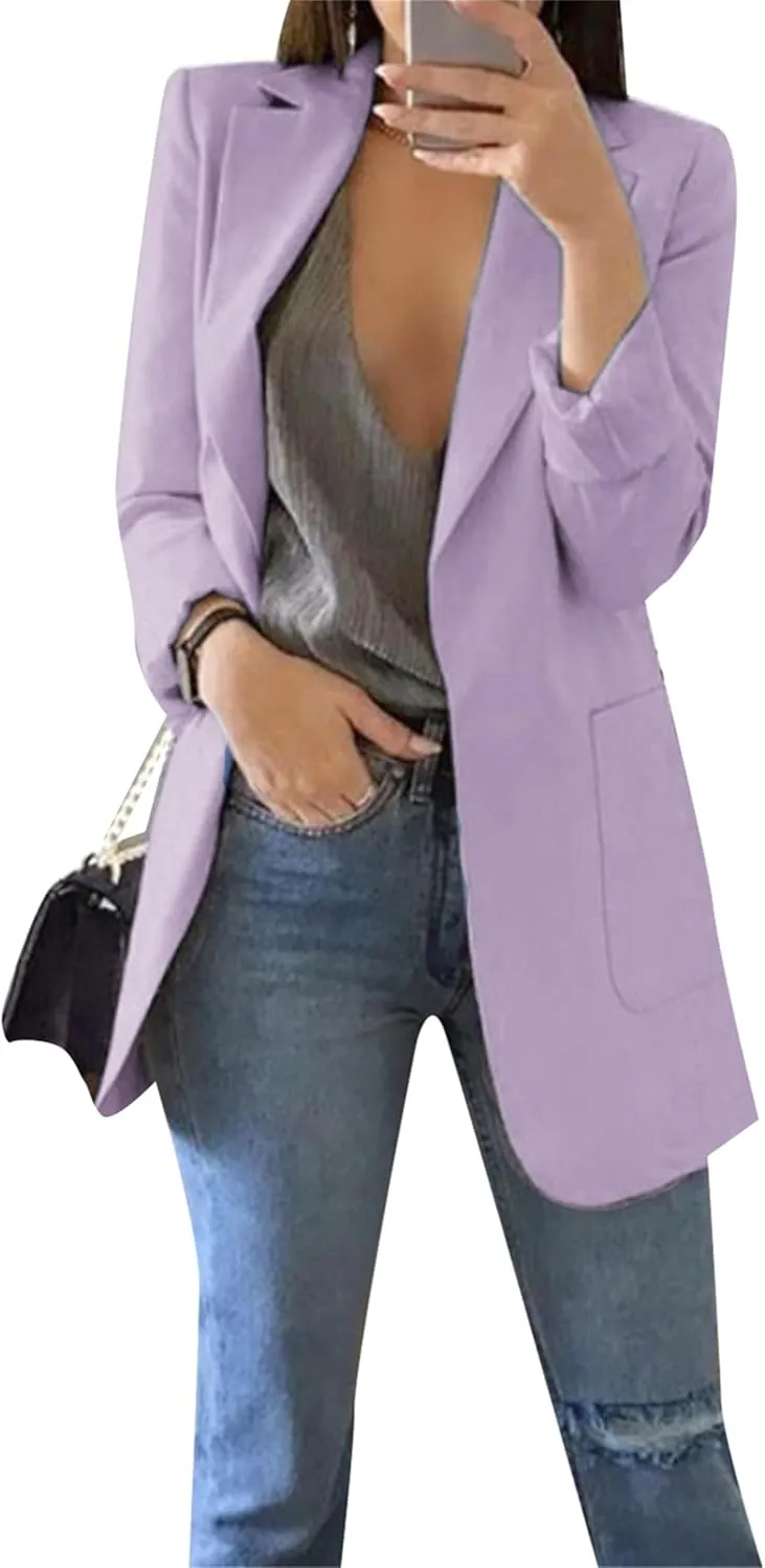 Women's Casual Lapel Jackets Long Sleeve Blazers with Pockets Basic Open Front Suits