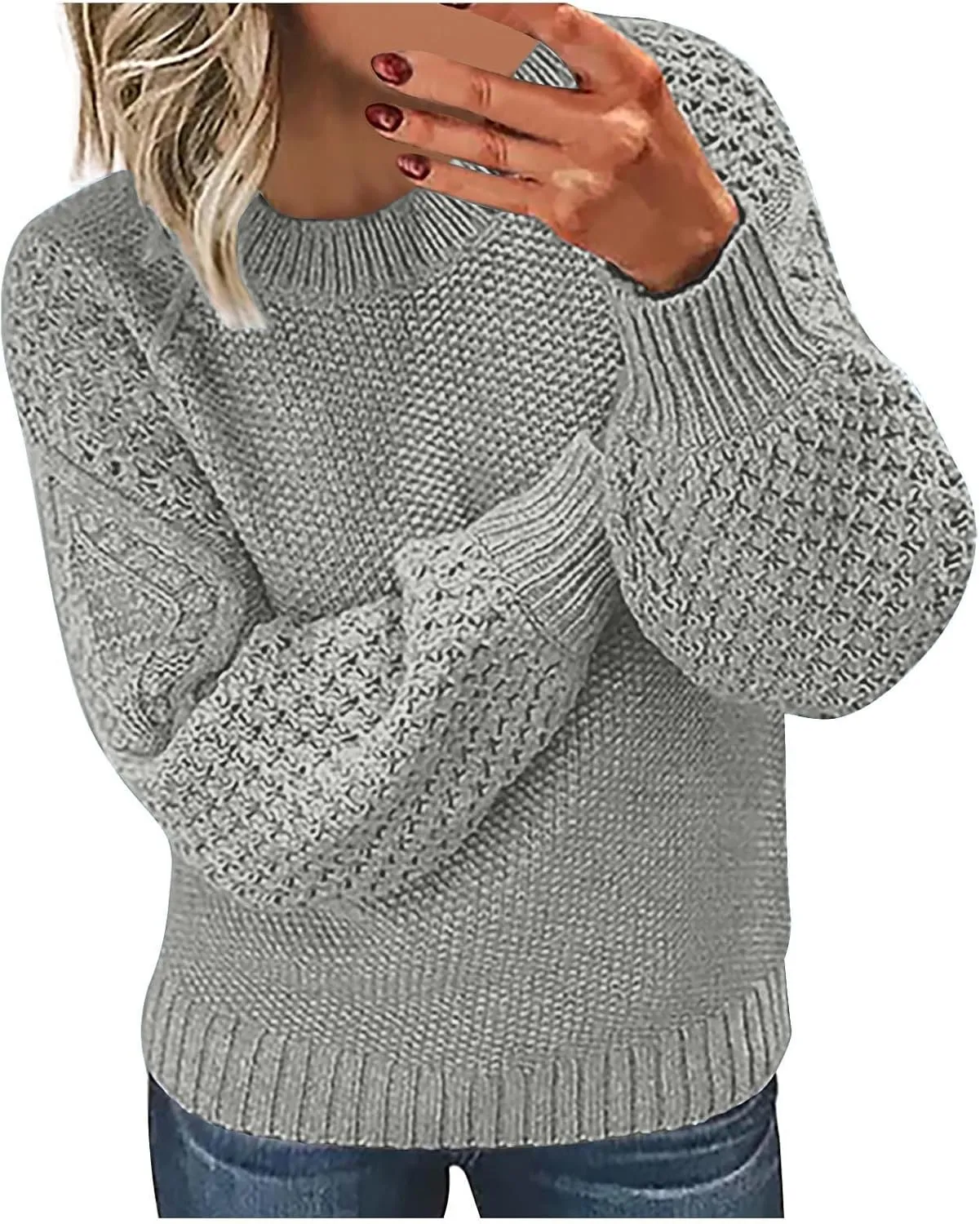 Womens Long Sleeve Pullover Sweater Cable Knit Crewneck Oversized Spring Fall Casual Tops Fashion Clothes Streetwear