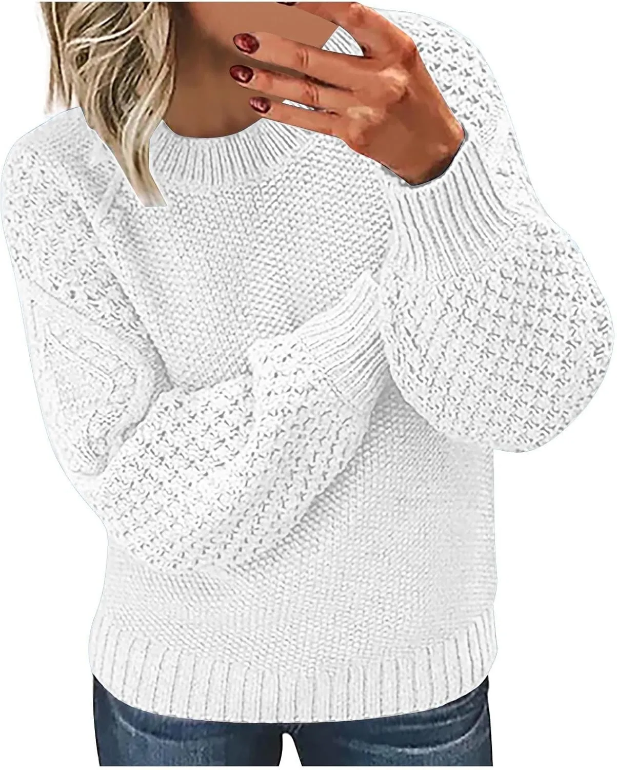 Womens Long Sleeve Pullover Sweater Cable Knit Crewneck Oversized Spring Fall Casual Tops Fashion Clothes Streetwear