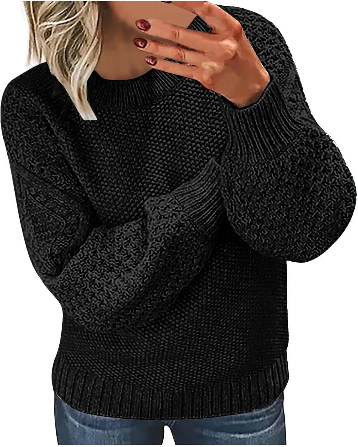 Womens Long Sleeve Pullover Sweater Cable Knit Crewneck Oversized Spring Fall Casual Tops Fashion Clothes Streetwear