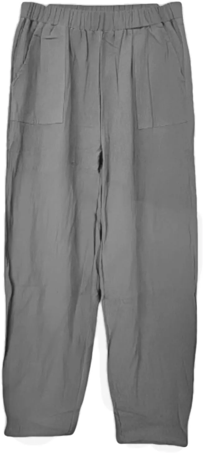 Womens Plus Size Linen Pants 2025 Casual Loose High Waisted Pants Beach Pants Summer Lounge Comfy Trousers with Pockets