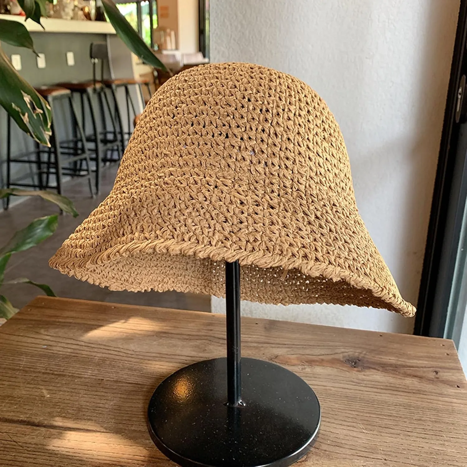 Womens Straw Beach Sun Hats,Foldable Summer Wide Brim Packable Sun Hat Summer Vacation Travel Wide Brim Cap