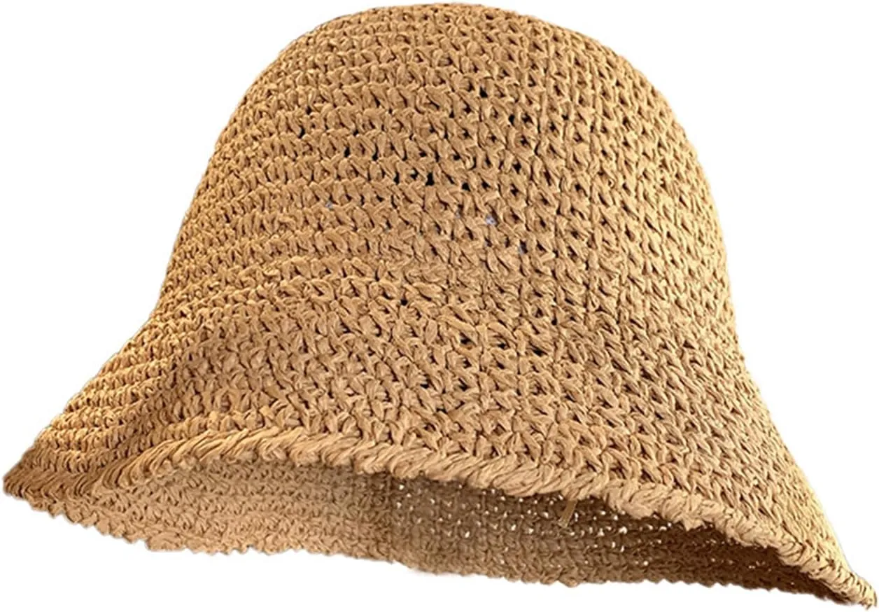 Womens Straw Beach Sun Hats,Foldable Summer Wide Brim Packable Sun Hat Summer Vacation Travel Wide Brim Cap
