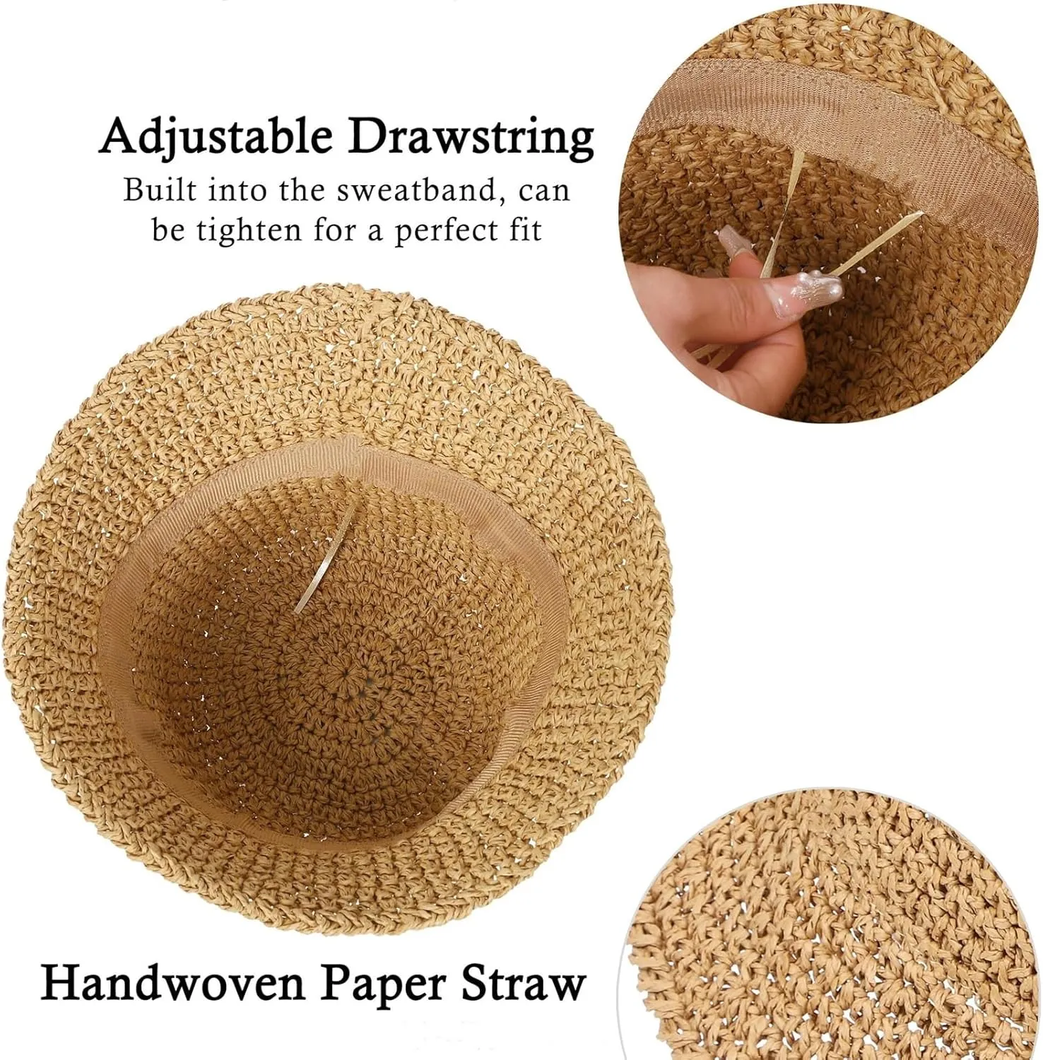 Womens Straw Beach Sun Hats,Foldable Summer Wide Brim Packable Sun Hat Summer Vacation Travel Wide Brim Cap