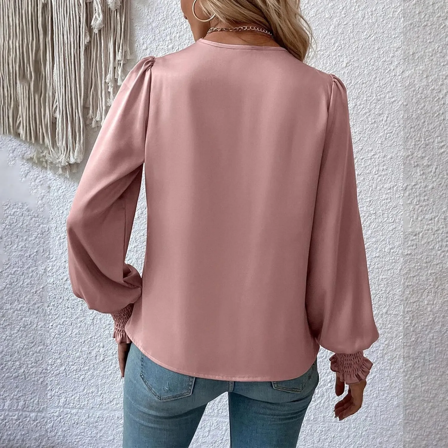 Womens Summer Tops 2024 Elegant Wrap Blouse V Neck Long Sleeve Dressy Casual Ruched Top…