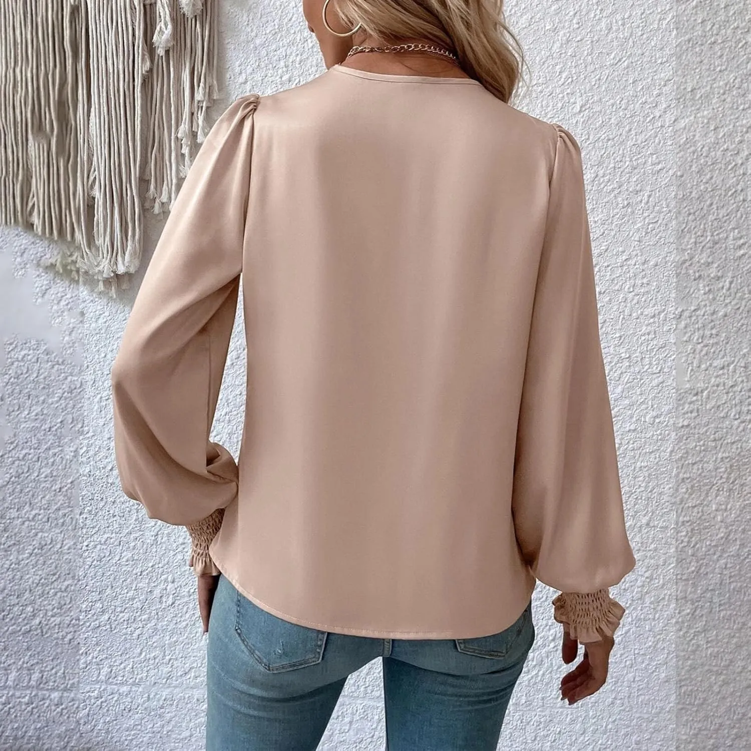 Womens Summer Tops 2024 Elegant Wrap Blouse V Neck Long Sleeve Dressy Casual Ruched Top…