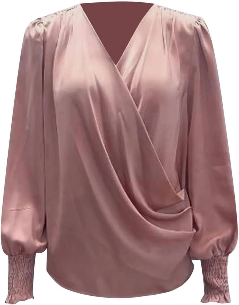 Womens Summer Tops 2024 Elegant Wrap Blouse V Neck Long Sleeve Dressy Casual Ruched Top…