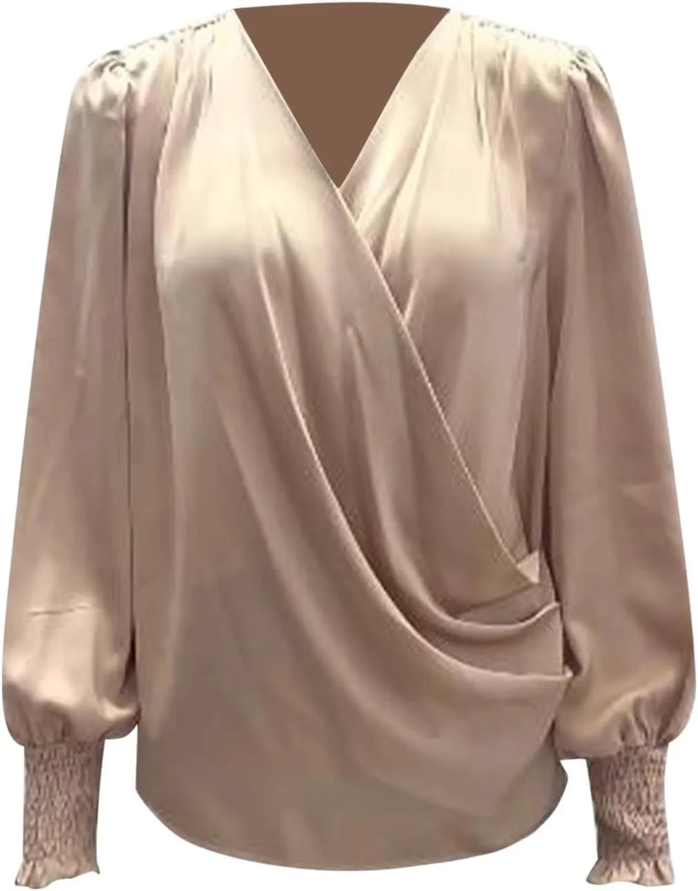 Womens Summer Tops 2024 Elegant Wrap Blouse V Neck Long Sleeve Dressy Casual Ruched Top…